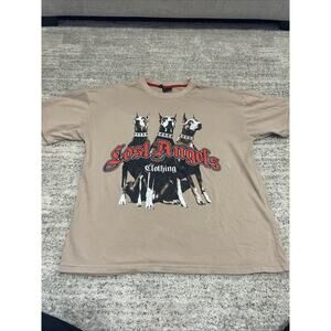 Lost Angels Clothing Graphic Tee 3 Dobermans Pitbulls Tan Size L Streetwear